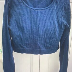 Women's Blue Ribbed Long Sleeve Top